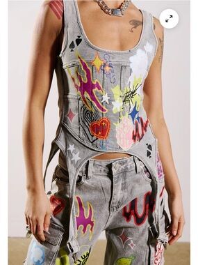 NWT Akira | Graffiti Denim Corset Top